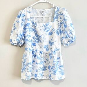 NWT Polygram Square Neck Puff Sleeve Peplum Floral Top